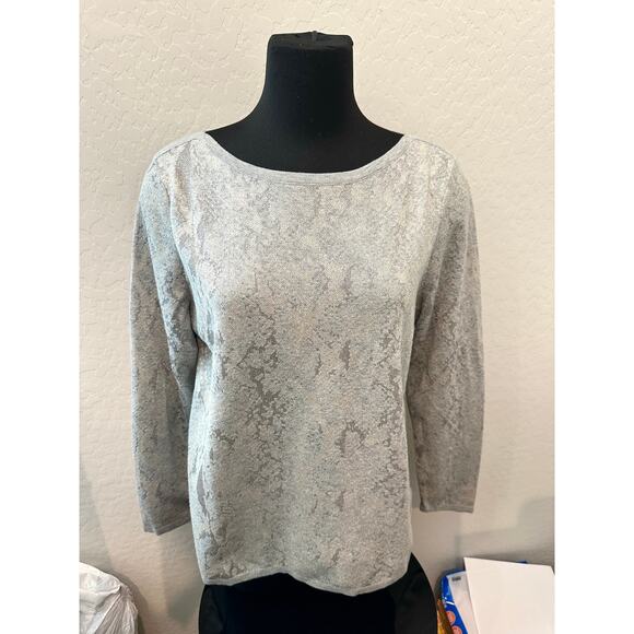 CHICO’S | Metallic Snake Print Knit Sweater Silver Gray | Size 2 Large - Picture 2 of 6